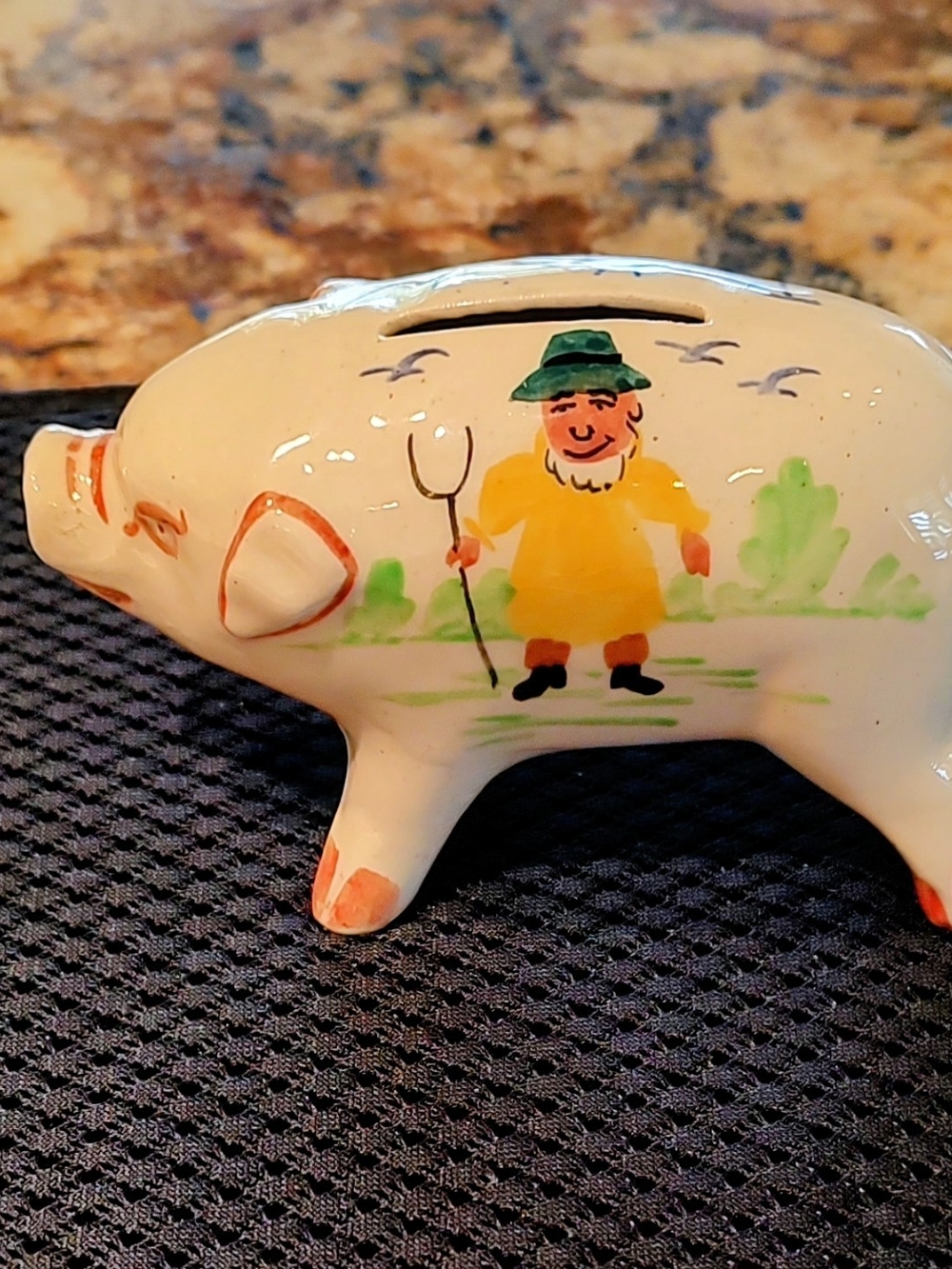 Hand-Painted Devonia Pottery Ceramic Piggy Bank with Male character design